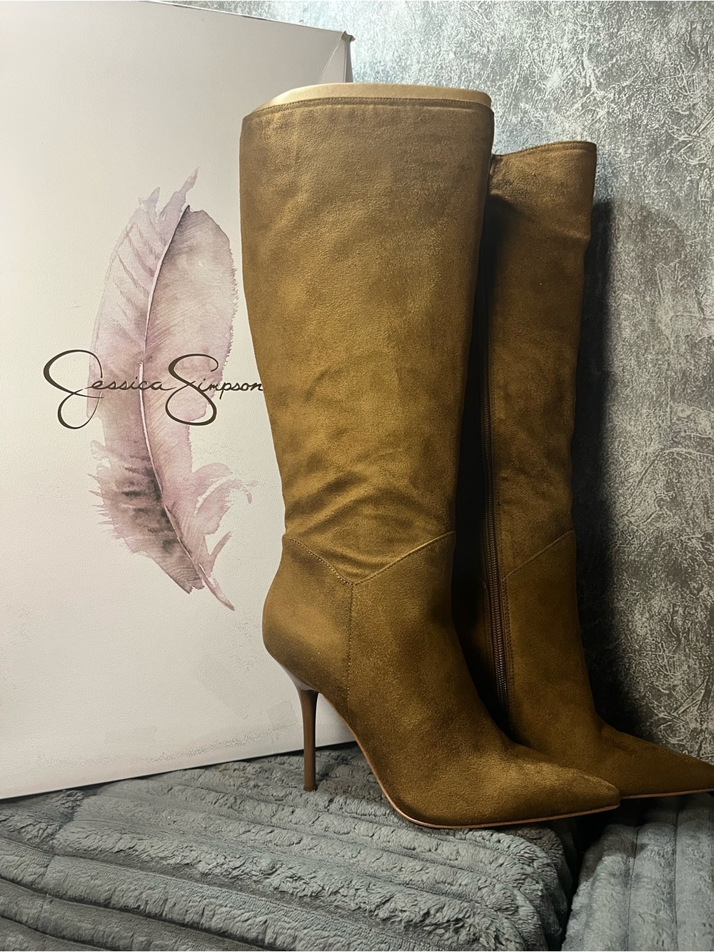 Jessica Simpson Tan Suede Knee-High Stiletto Boots Sz 8